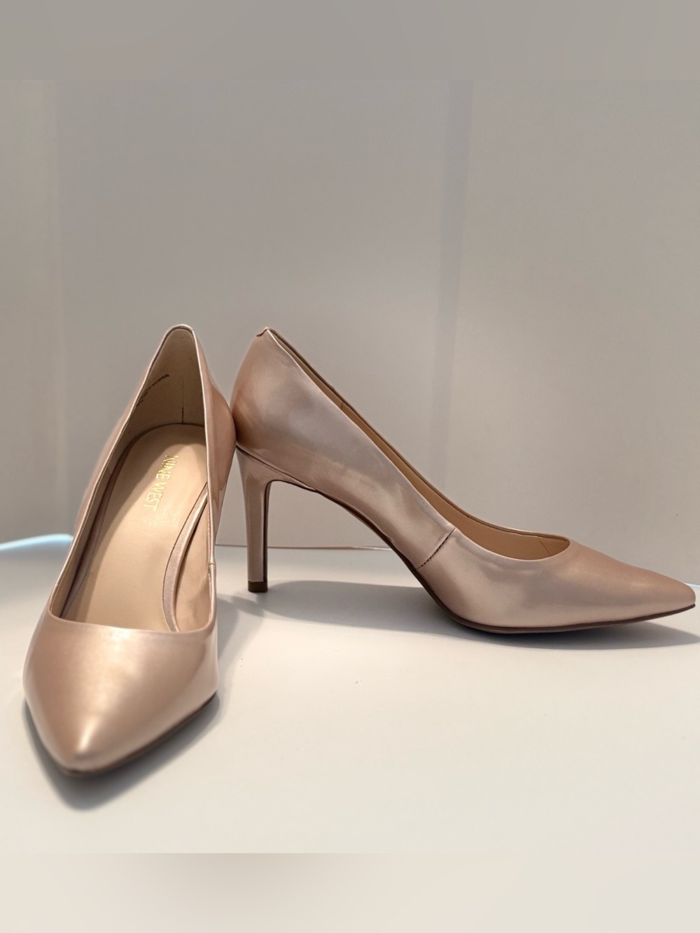 Nine West Satin Pointed-Toe Mid Heel Pumps in Nude Blush